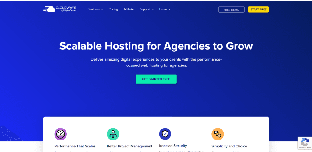 Cloudways Agency hosting front page