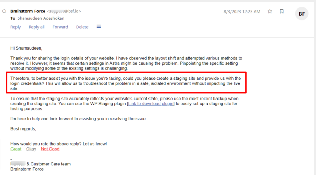 Support email from Astra supports - CyberNaira Support email from Astra supports