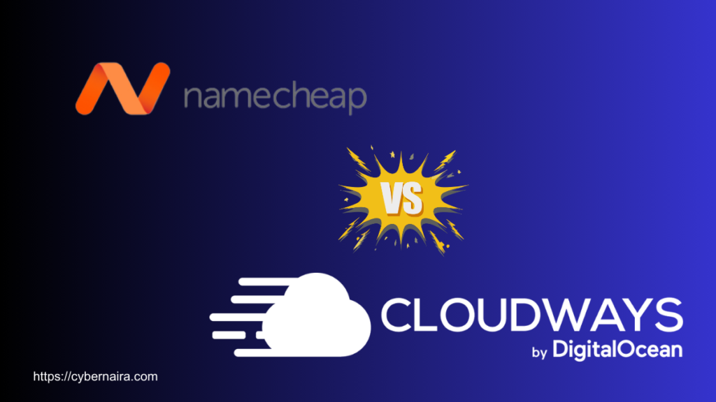 Namecheap vs Cloudways comparison featured image showing both logos with VS symbol on a blue background.