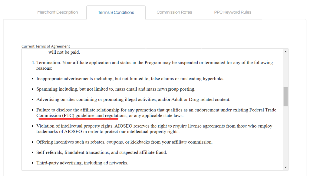 FTC affiliate marketing law - CyberNaira Shareasale affiliate term and condition