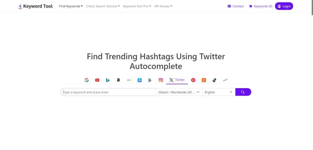 Twitter Hashtags FREE⚠️ 【Search 1 000s Trending Tags】 - CyberNaira Keywordtool.io front page