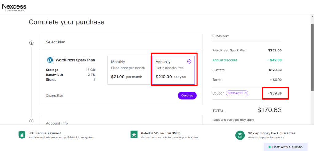 Nexcess checkout cart screenshot