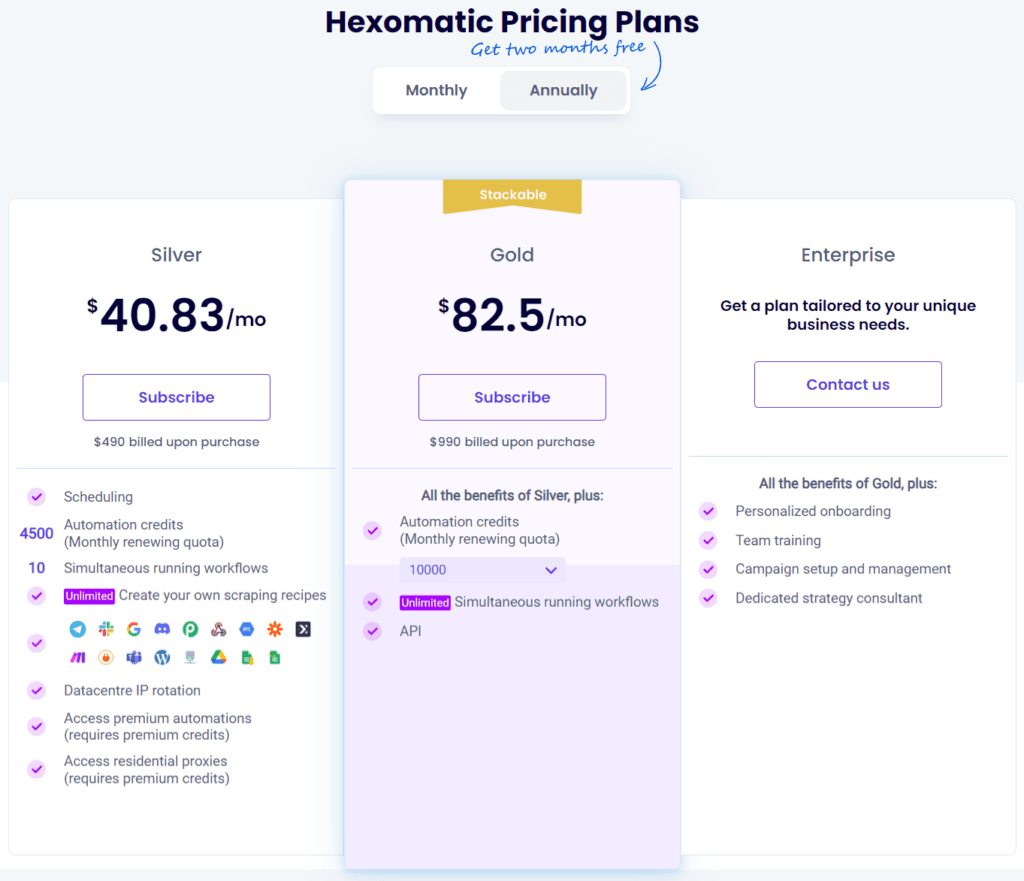Pricing Packages Hexomatic Hexowatch new pricing structure