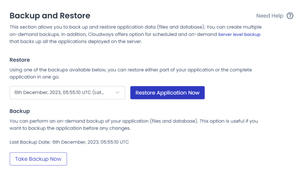 Cloudways automatic Backup function 