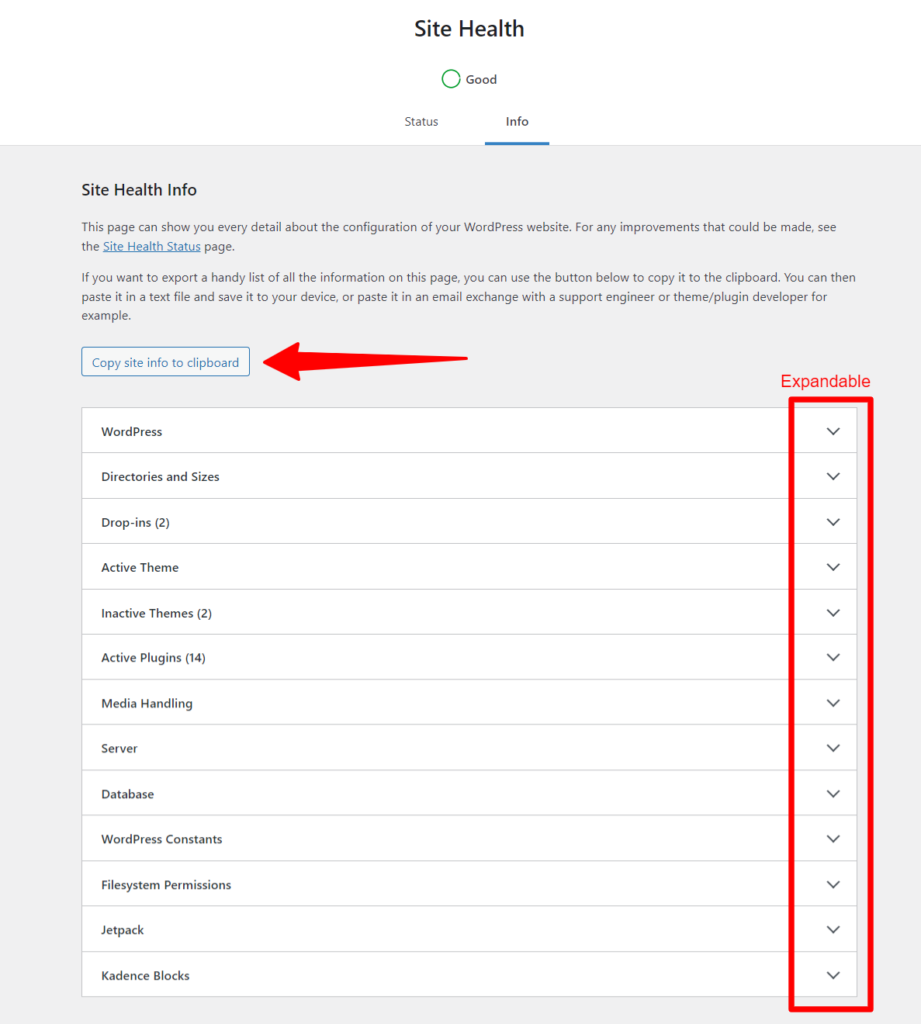 Site Health Info ‹ Clipboard and expandable list veiw - CyberNaira Site Health Info Clipboard and expandable list views