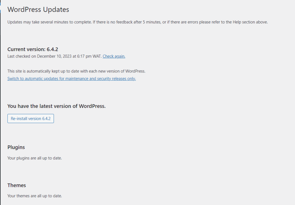 WordPress Updates ‹ - CyberNaira WordPress-Updates for version release