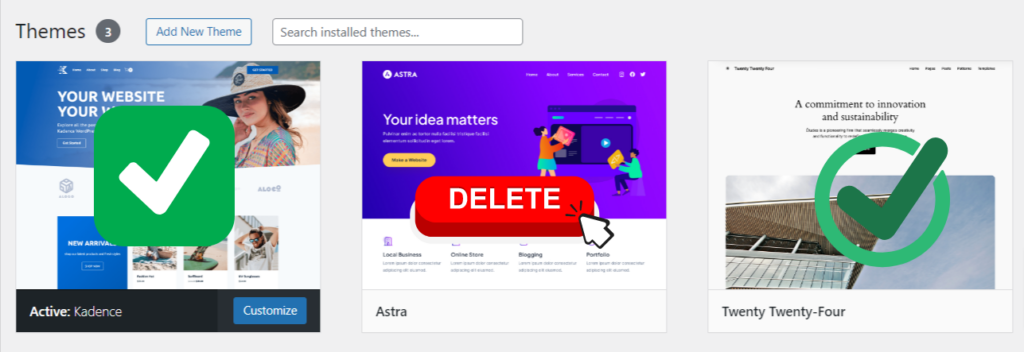 WordPress active themes - CyberNaira WordPress installation Theme page