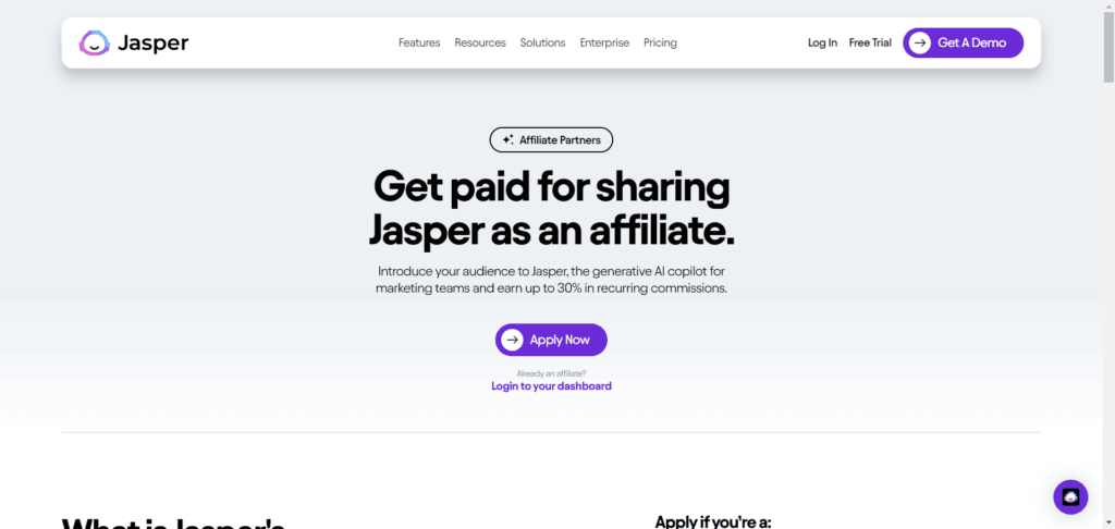 Jasper AI Affiliate Program landing page