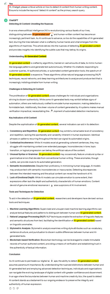 ChatGPT ai content response 