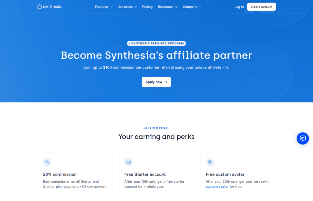 Synthesia affiliate program landing page 