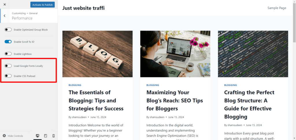 Built in performance tool for Kadence theme