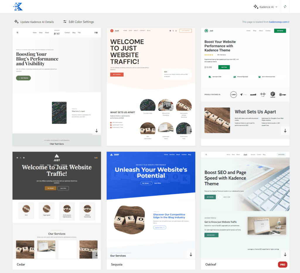 Starter templates by kadence WP AI
