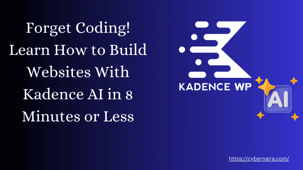 Banner showing how to build websites with Kadence AI in 8 minutes without coding, featuring Kadence WP logo,