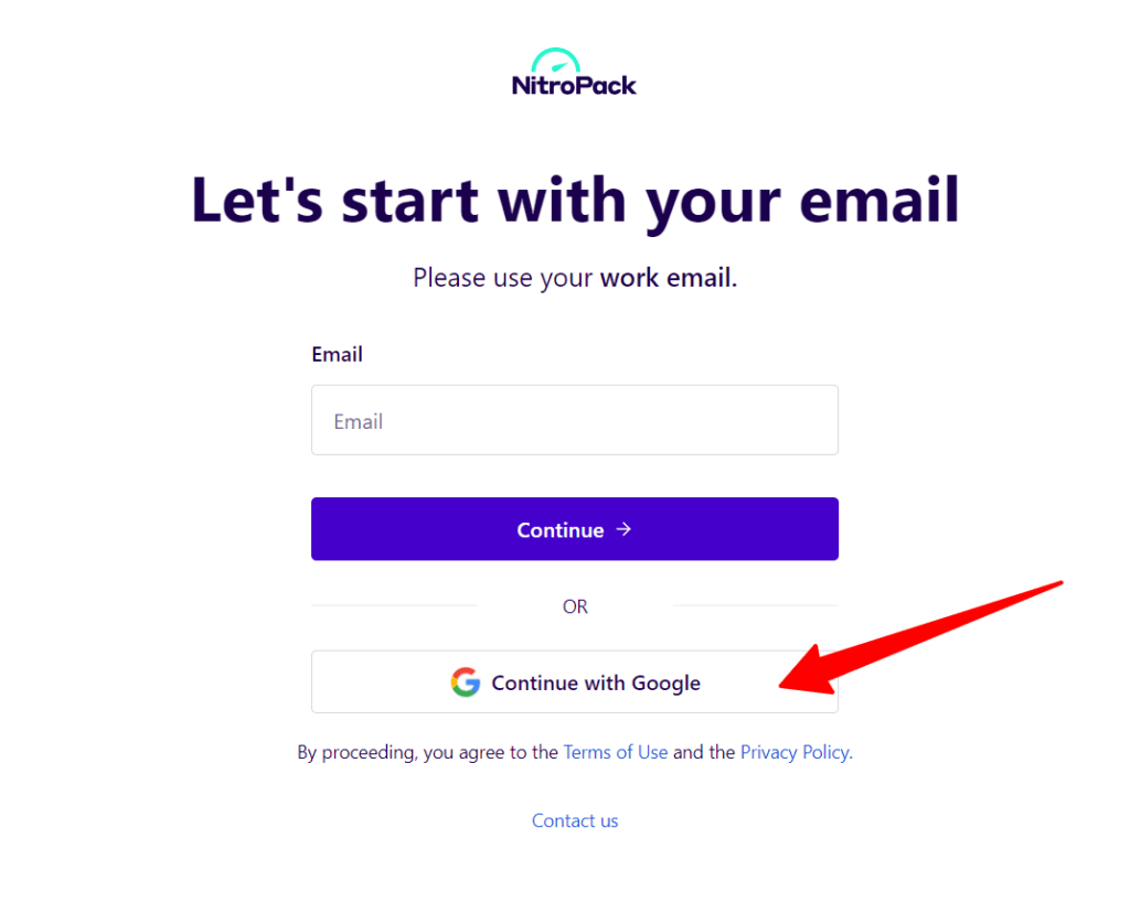 Creating NitroPack accounts using "Continue With Google"