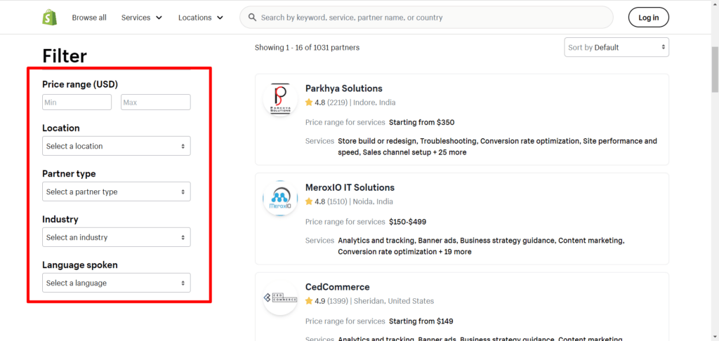 Shopify SEO Hire Partners directory
