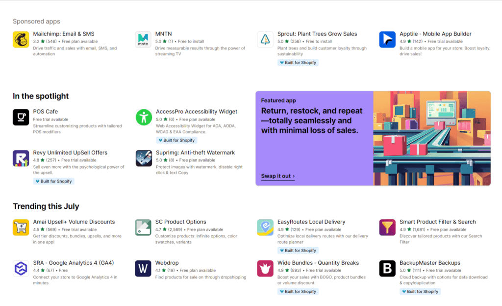 Shopify apps store