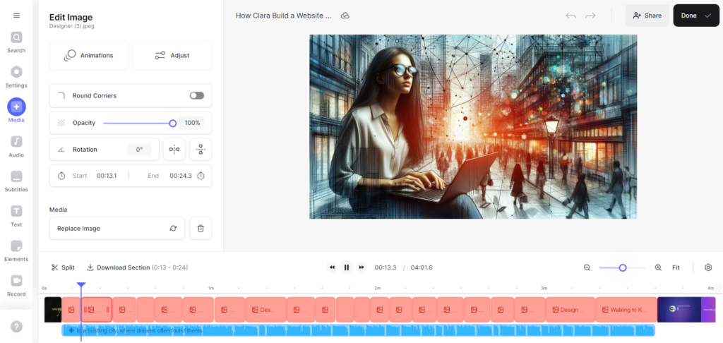 VEED CREATE Editing video content Clara and Kadence - CyberNaira VEED- video editor timeline and tools