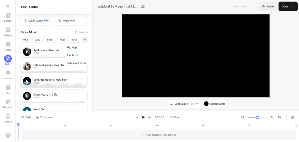VEED - Audio file settings interface