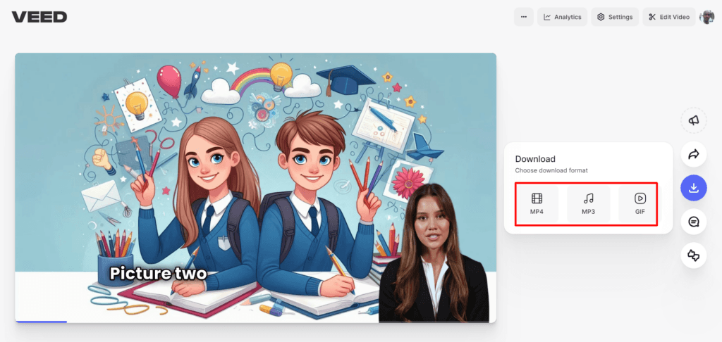 VEED video exporting and downloads page