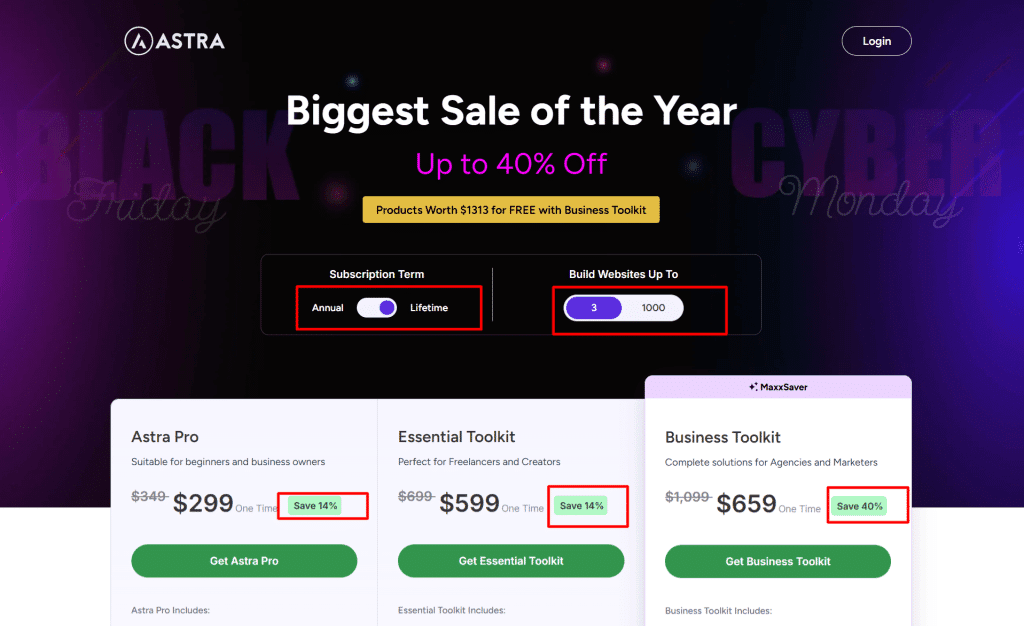 Astra BFCM Landing page with discount details Astra BFCM Landing page with discount details