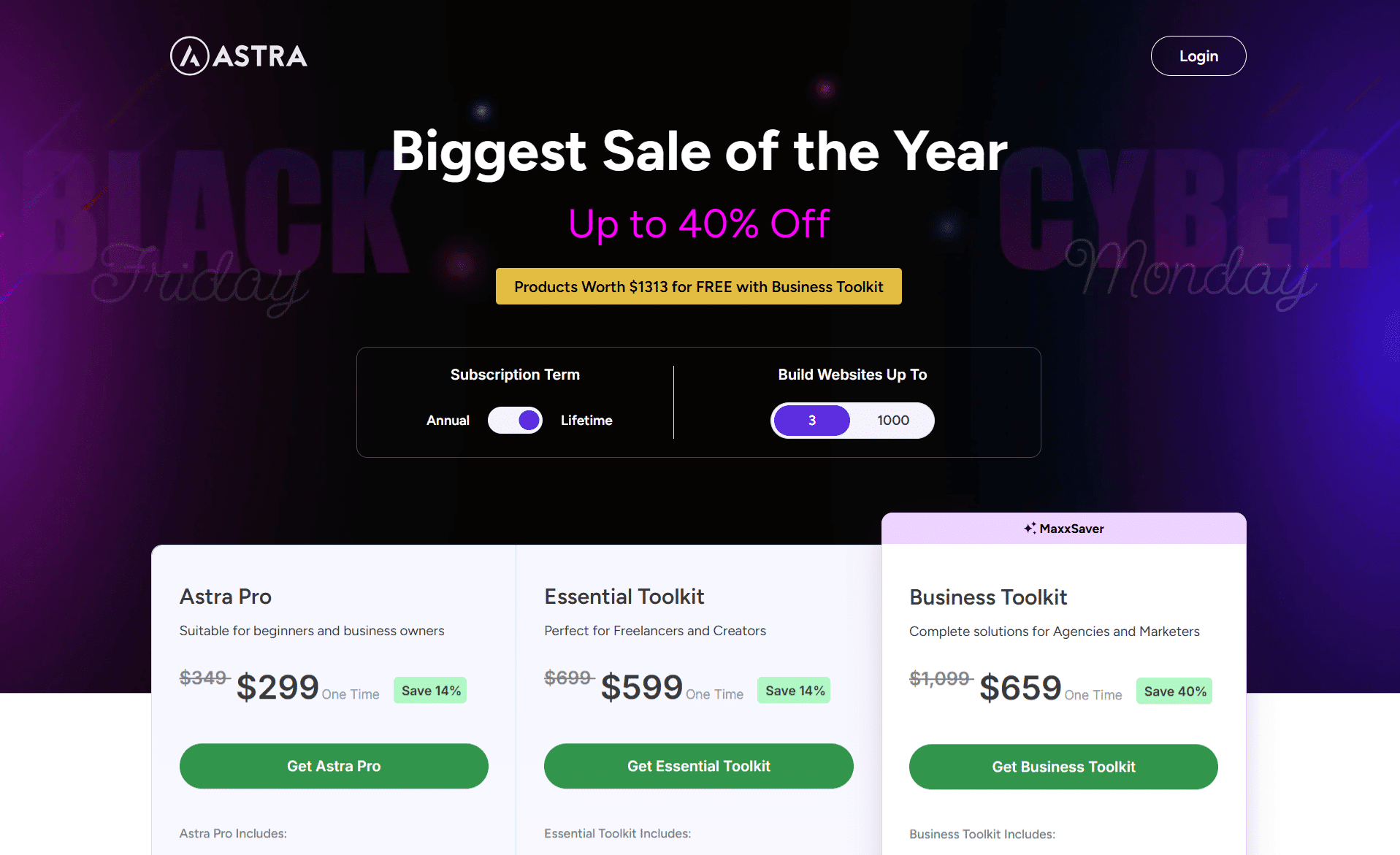Astra Black Friday 2025 landing page Astra Black Friday 2025 landing page