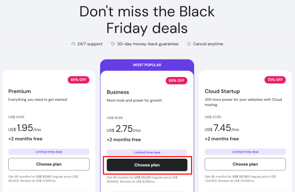 Hostinger hosting plan price list - CyberNaira Hostinger hosting monthly price list for Premium, Business, and the Cloud Startup plan shwoing price starting at $1.95/month + 2months free