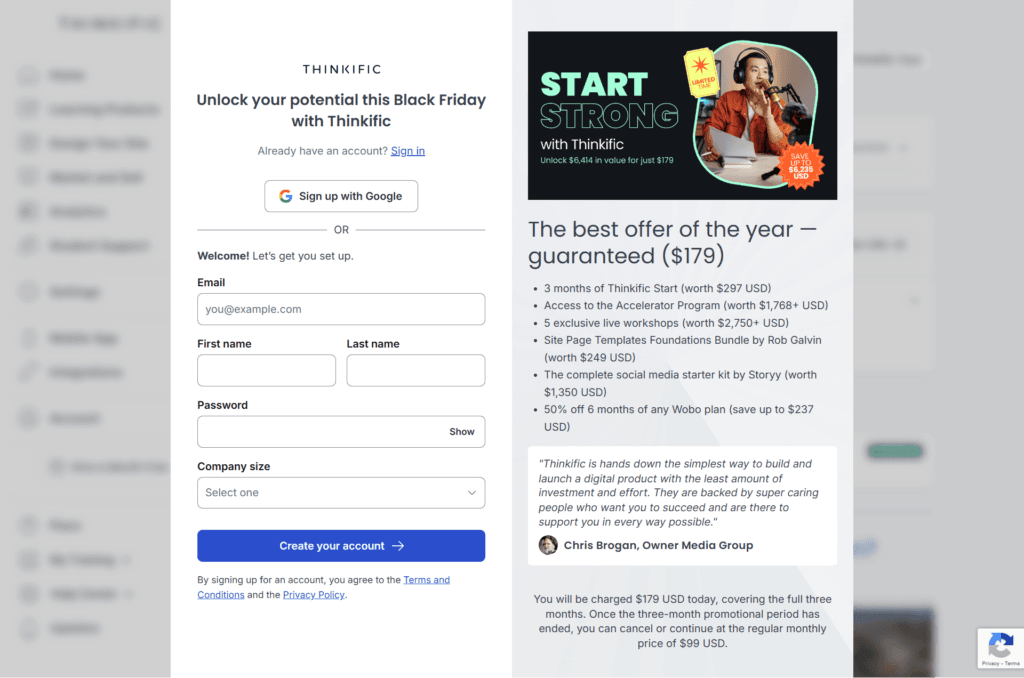 Thinkific new user Sign up page Thinkific new user Sign up page