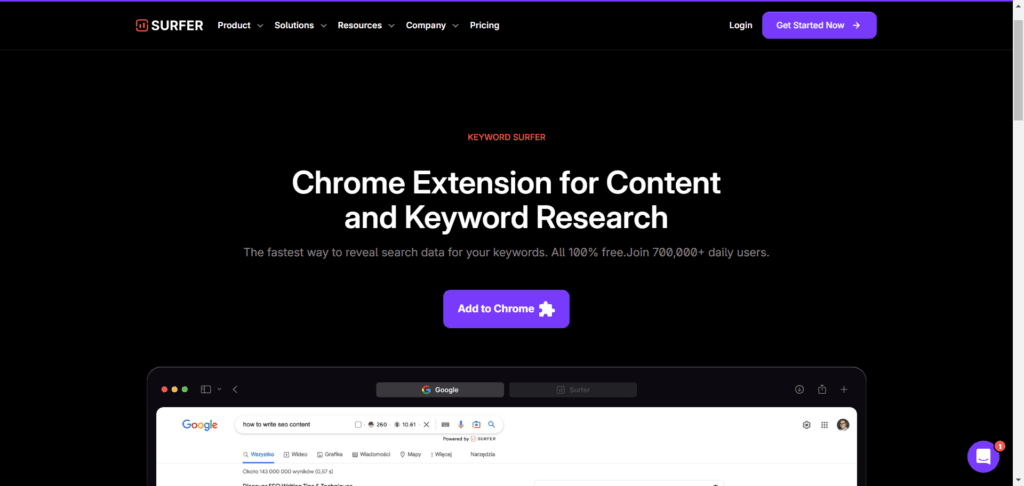 Keyword Surfer Chrome extension landing page 