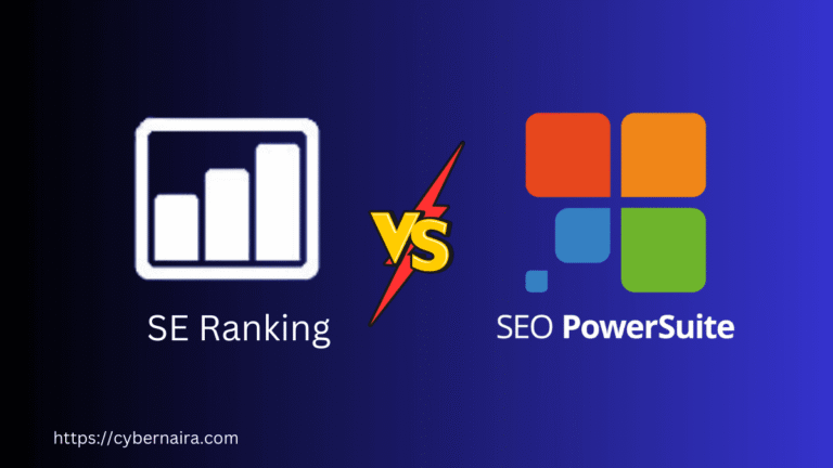 SE Ranking vs SEO PowerSuite comparison graphic showing both SEO tools side by side.