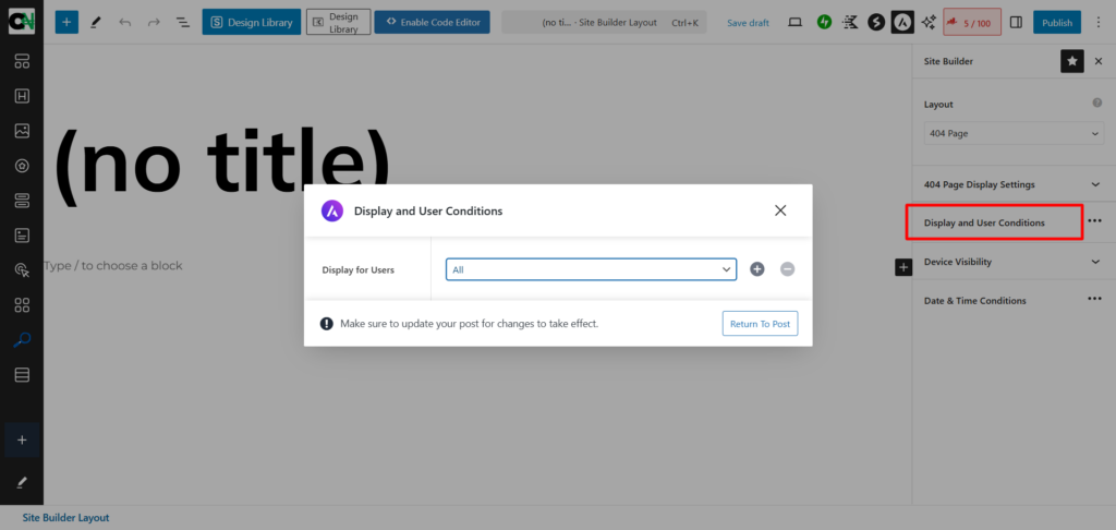 Astra 404 page Settings Disaply and User Condition settings - CyberNaira Astra 404 page Settings - Display and User Condition settings
