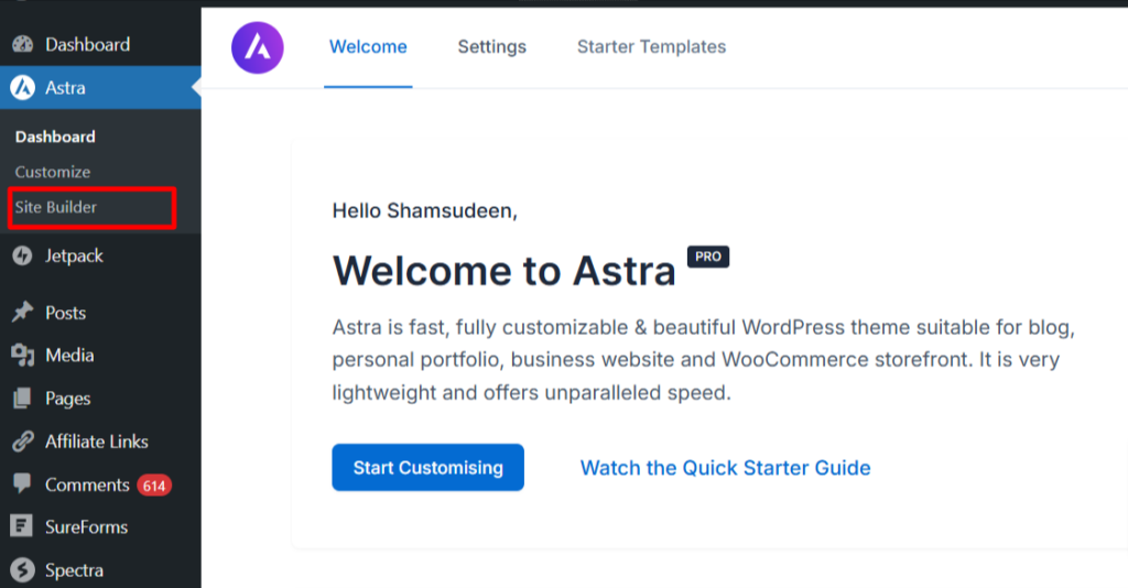 Astra Pro Site Builder menu - CyberNaira Astra Pro Site Builder menu