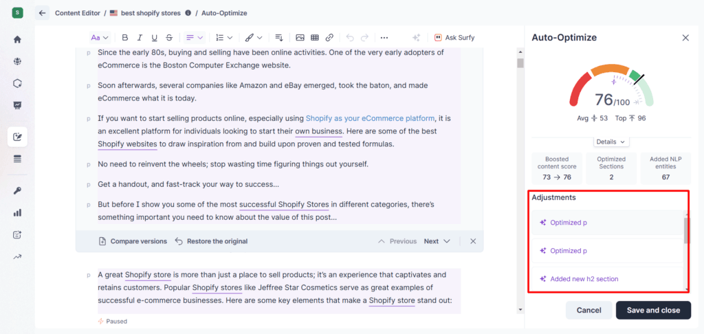 Surfer SEO optimization Adjustment timeline