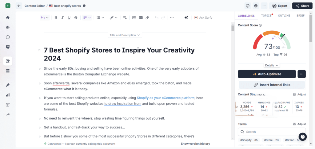 Surfer SEO Content Editor interface