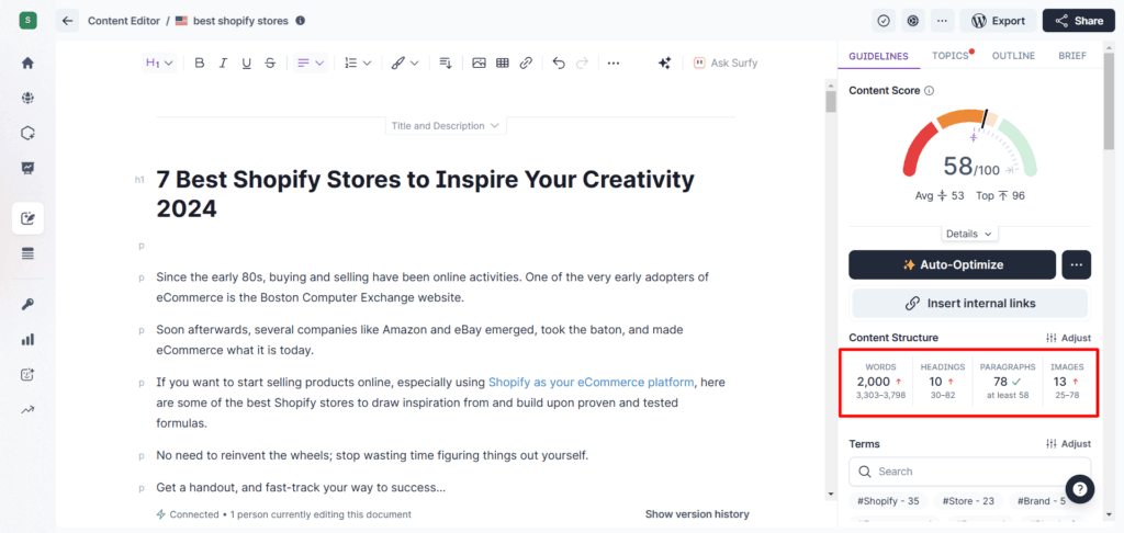 Surfer SEO Content optimization suggestion for improvements'