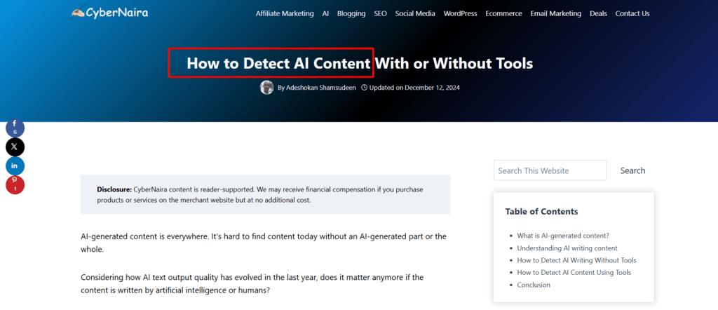 Surfer SEO - Example of content already covered on the blog