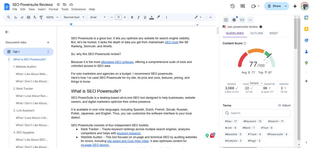 Surfer SEO Google Docs Integration