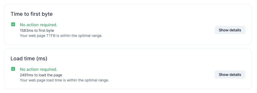 Surfer SEO - Speed and performance metrics