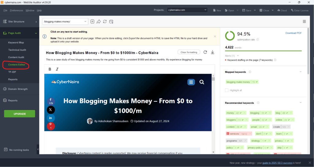 Website Auditor - Content Editor module