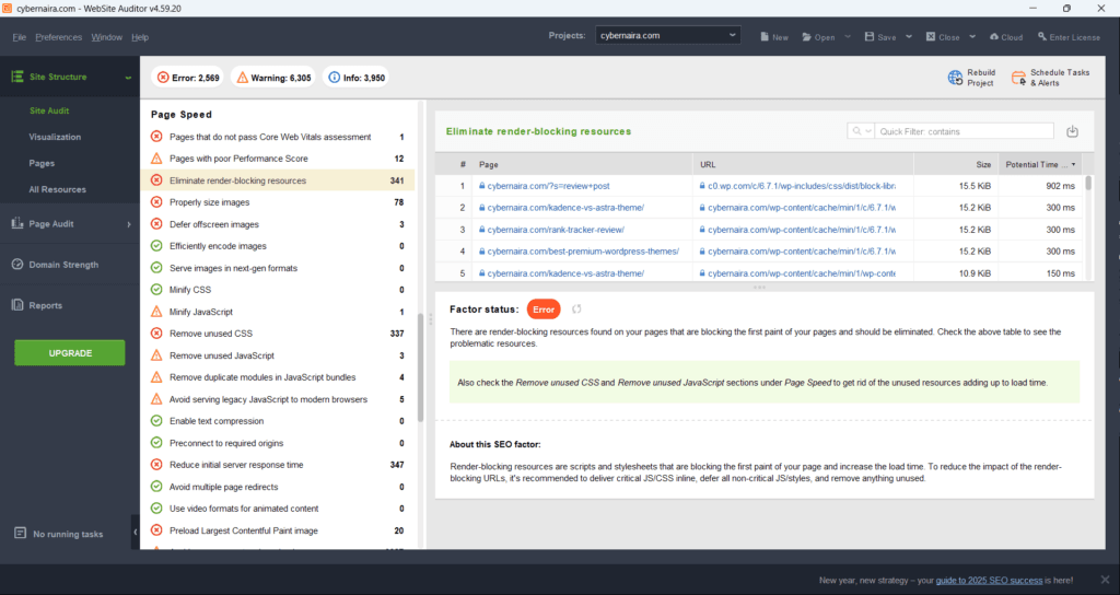 Website Auditor - Page Speed report 