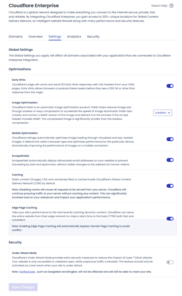 Cloudways CDN setting screen