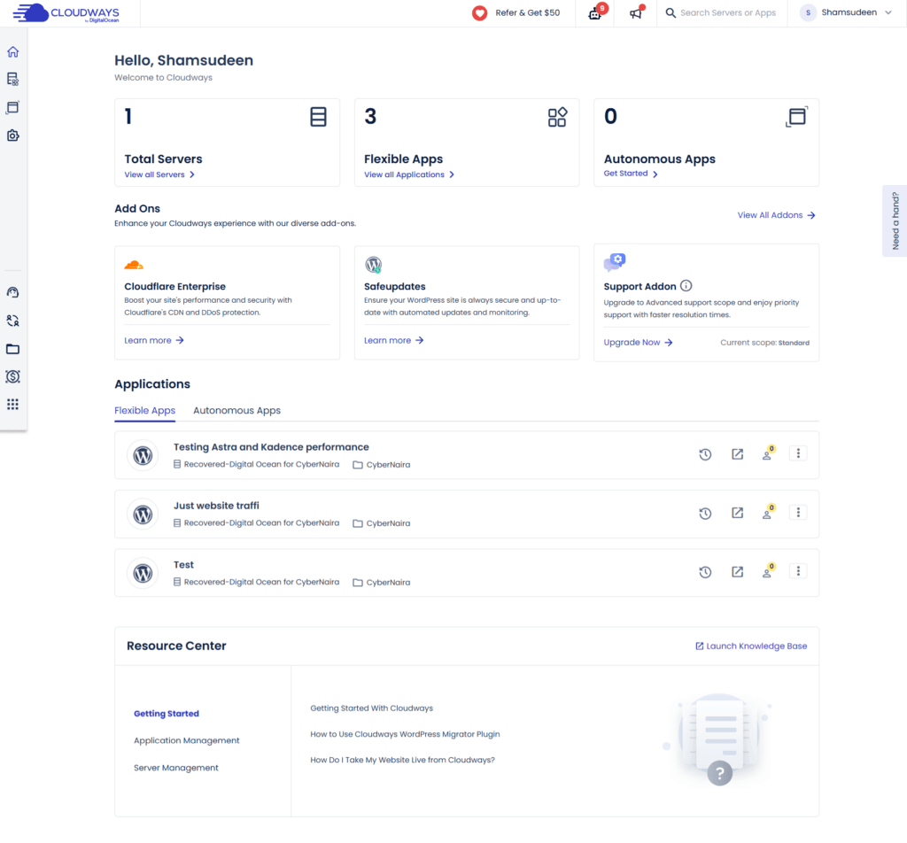 Cloudways use dashboard
