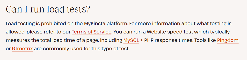 Kinsta don't allows load test on its platform