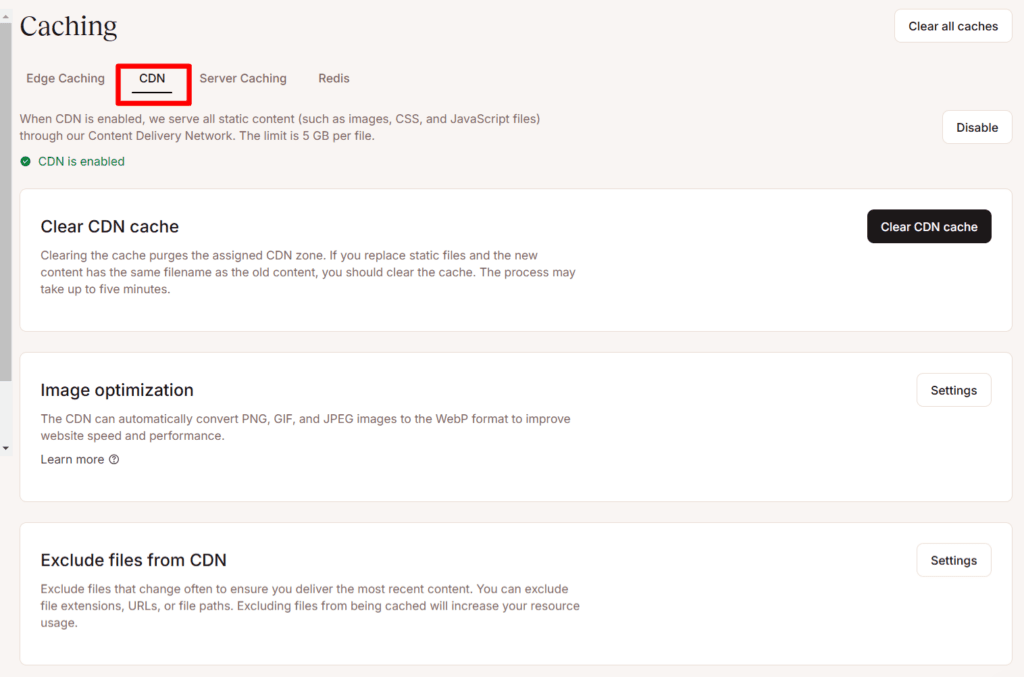 My Kinsta Site CDN features page