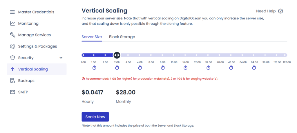 Scaling server resources vertically in Cloudways