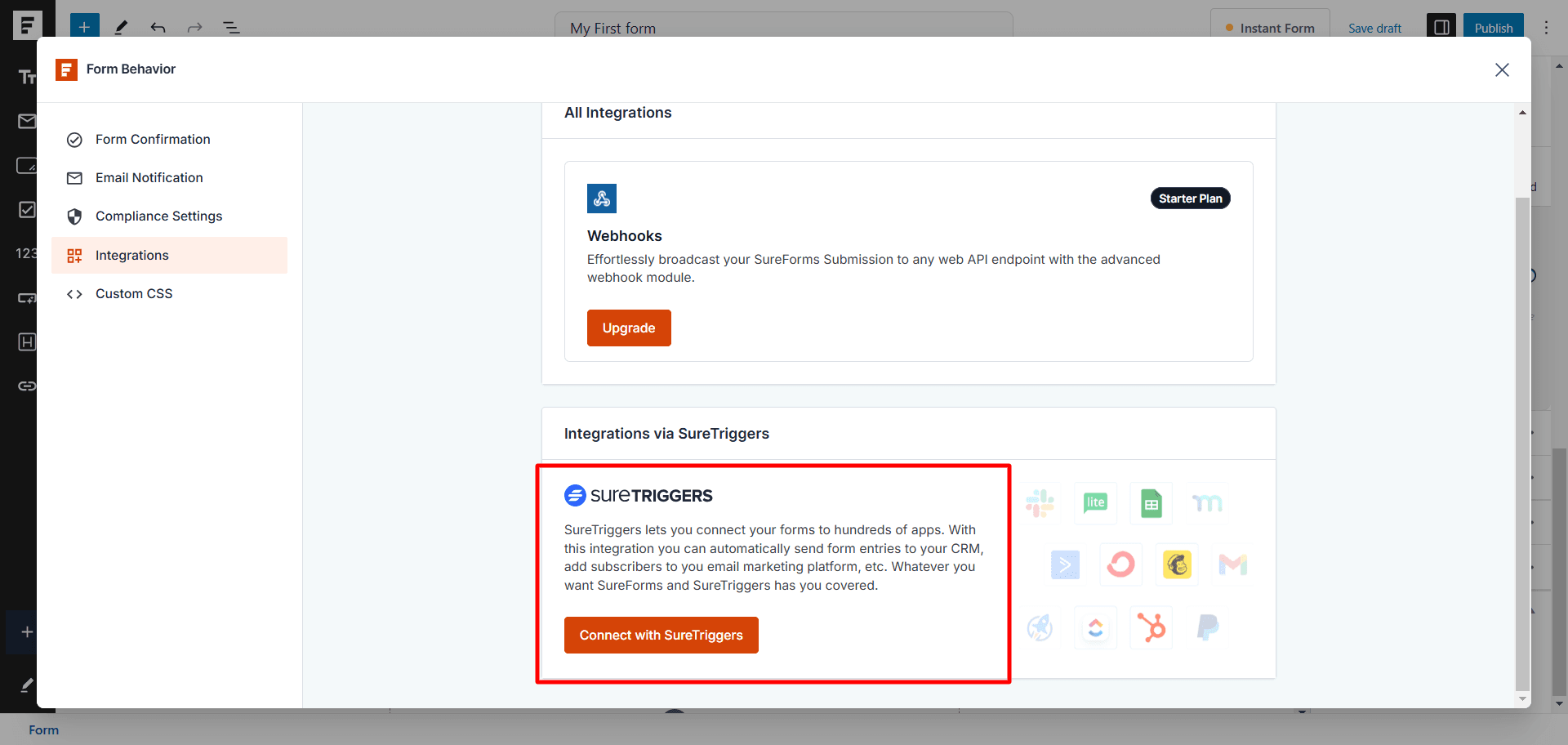 SureForms integration with SureTriggers