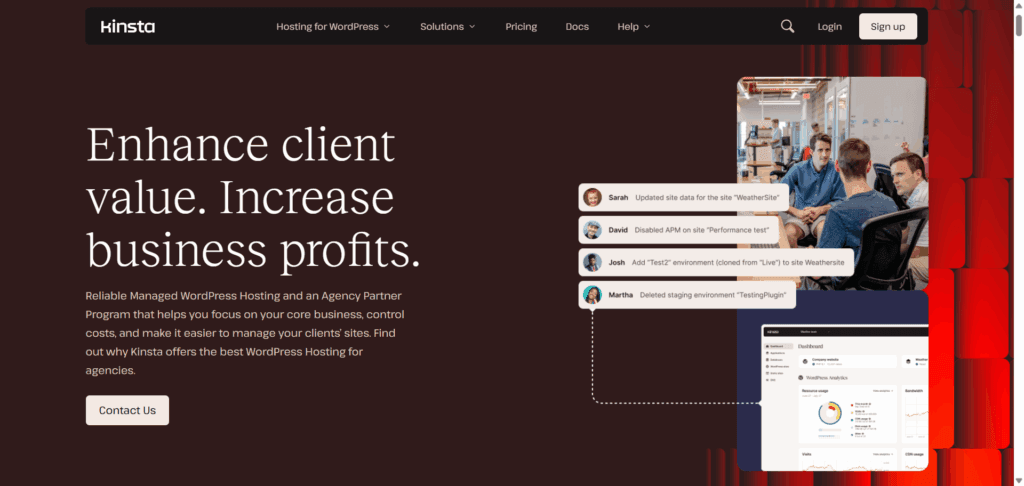 Kinsta agency landing page