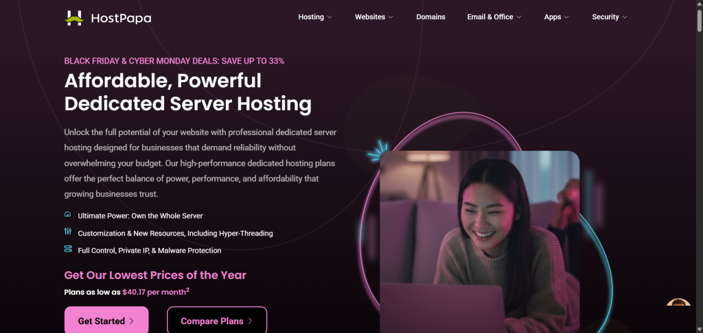 HostPapa Dedicated Server BFCM Deal landing page