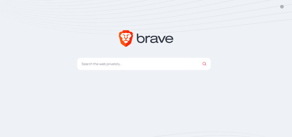Brave Search engine landing page with a central search bar and the slogan "Search the web privately."