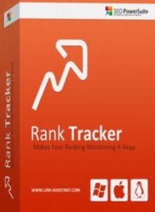 SEO PowerSuite rank tracker product box showing ranking monitoring features and OS compatibility.