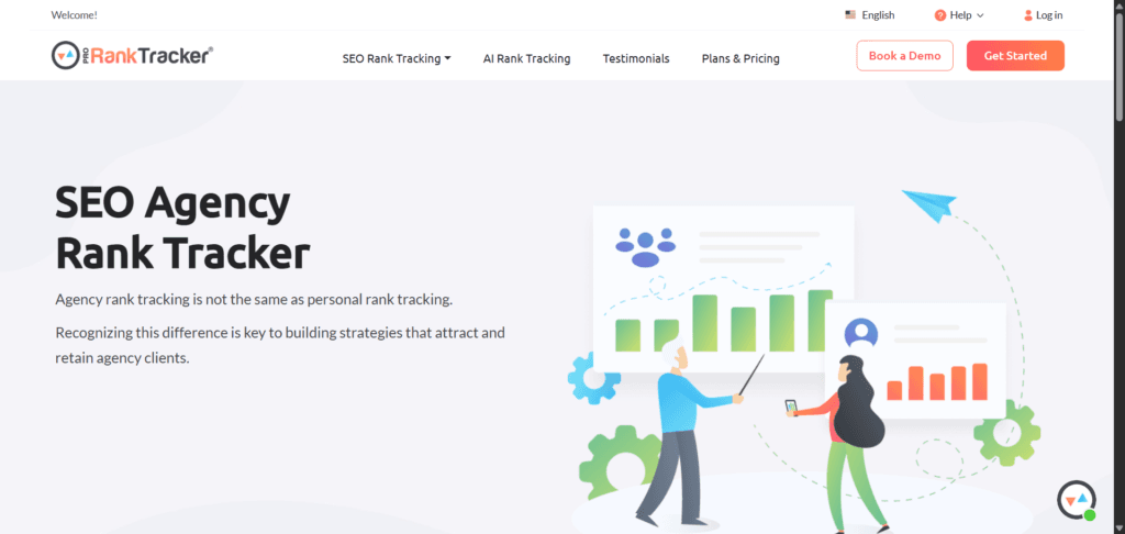 Homepage of ProRankTracker highlighting specialized SEO agency rank tracking and reporting services.